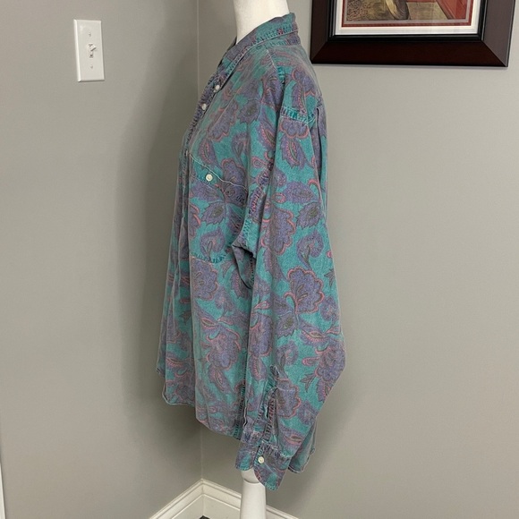 Ralph Lauren Shirt‎ Paisley Green Button-Front Size Large Rare! Floral 80s 90s - Picture 3 of 6